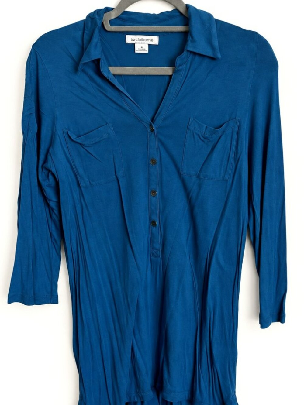 Liz Claiborne M Royal Blue 3/4 Sleeve Pocket Tunic Top